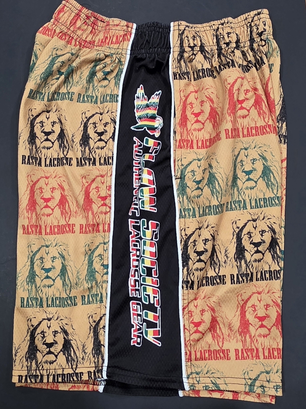 Flow Society Retro Rasta Lion Athletic Shorts with Center Logo Panel Size Small